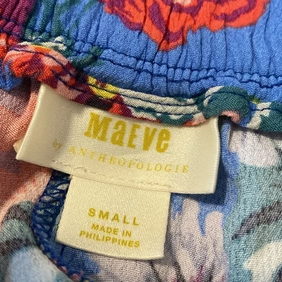 Anthropologie Maeve Scarf Print Floral stretchy tie waist viscose pocket Short s - Picture 11 of 12